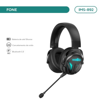 Headset Gamer Anc Cancelamento Ativo Bluetooth Cor Preto IMS-892