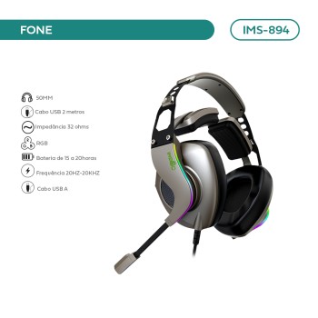 Headset Gamer Rgb C/cabo 2 Metros 50mm Imenso IMS-894
