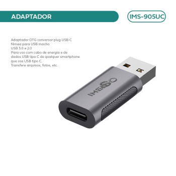 Adaptador Otg Conversor Usb-c - Fêmea Para Usb Macho IMS-905UC