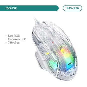Mouse Gamer Transparente Rgb Imenso 7 Botões 7200 Dpi Cor Branco IMS-926