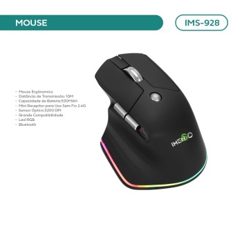 Mouse Gamer Imenso Ergonômico  500mAh c/ mini Receptor 2.4g 3200 DPI RGB IMS-928