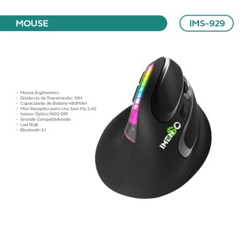 Mouse Super Ergonômico Bluetooth 5.1 Gamer Rgb Imenso Cor Preto IMS-929