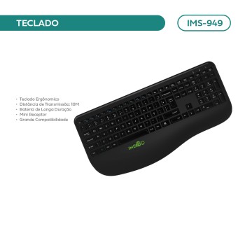 Teclado Bluetooth Ergonômico S/ Fio Imenso Cor De Teclado Preto Idioma Português Brasil IMS-949