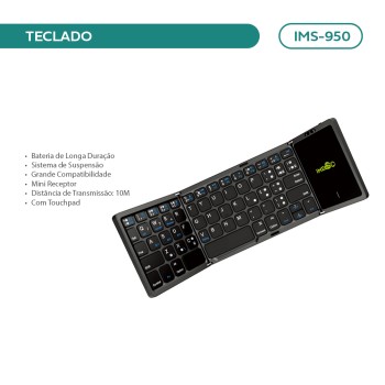 Teclado Imenso Articulado C/ Receptor Bluetooth Touchpad Cor De Teclado Preto Idioma Português Brasil IMS-950