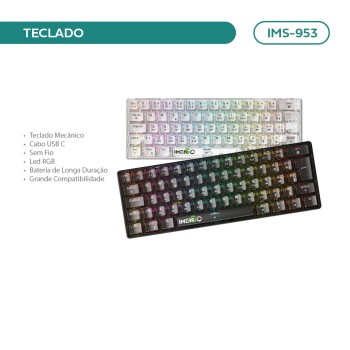 Teclado Gamer Rgb Sem Fio Com Cabo Tipo C Compacto Imenso Branca IMS-953B