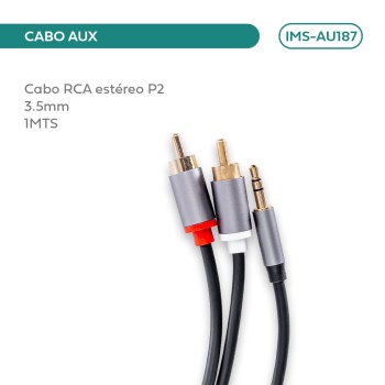 Cabo P2 3.5mm Para 2 Rca Macho Estéreo Blindado 1 Metro IMS-AU187