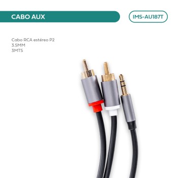 Cabo P2 3.5mm Para 2 Rca Macho Estéreo Blindado 1 Metro IMS-AU187T