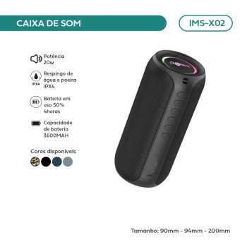 Caixa De Som Portátil Imenso 20w Ipx6 3600mah Rgb Adicionar aos favoritos IMS-X02