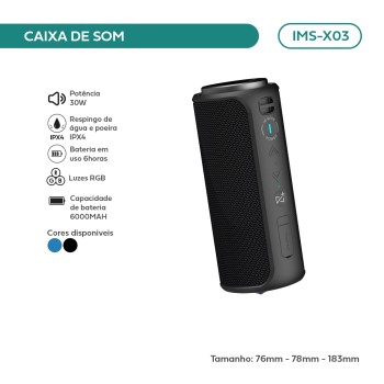 Caixa De Som Imenso 30w Bluetooth 5.3 15h Cor Preto 110v/220v IMS-X03