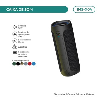 Caixa De Som Imenso Bluetooth 30w Ipx6 8h Rgb Cor Preto 127/220v IMS-X04