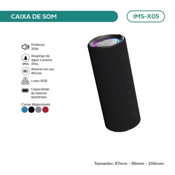 Caixa De Som Imenso Bluetooth 5.3 20w 5h Ipx6 Rgb Cor Preto 110v/220v IMS-X05