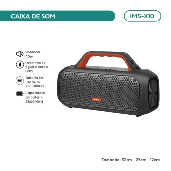 Caixa De Som Portátil Bluetooth Imenso 40w 8h Ipx5 Cor Preto 110v/220v IMS-X10