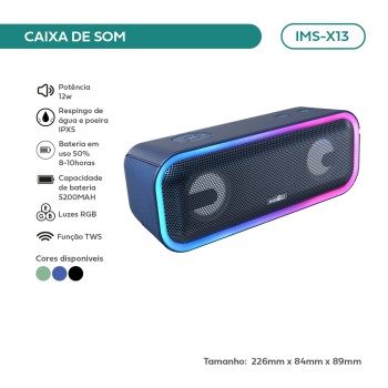 Caixa De Som Imenso 12w 5200mah Ipx5 Verde IMS-X13