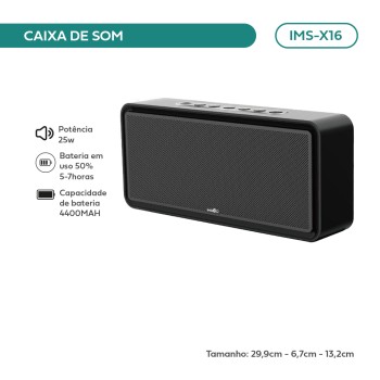 Caixa De Som Imenso 25w 4400mah Cor Preto 110v/220v IMS-X16