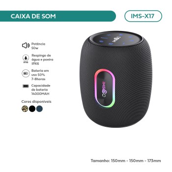 Caixa De Som Portátil Bluetooth Imenso 50w Ipx6 Bivolt Cor Preto 110v/220v IMS-X17