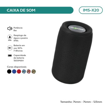 Caixa De Som Portátil Bluetooth Imenso 8w Potente Ipx4 Cor Preto 110v/220v IMS-X20