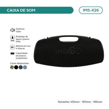 Caixa De Som Portátil Imenso Super Bass Potente 120w Cor Preto IMS-X26