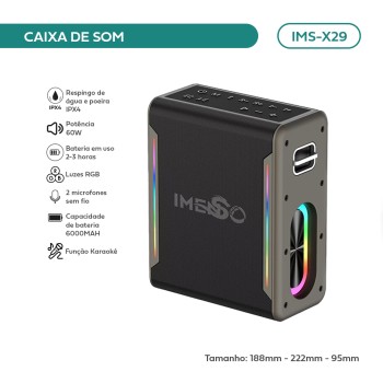Caixa De Som Imenso 60w 6000mah Rgb Ipx4 C/ 2 Mic IMS-X29
