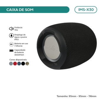 Caixa De Som Bluetooth 5.0 Imenso Compacta E Potente 10w Cor Preto IMS-X30