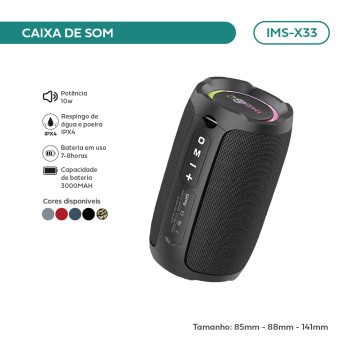 Caixa De Som Bluetooth Portátil Imenso 10w Ipx4 Rgb Preto X33