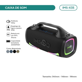 Caixa De Som Bluetooth Imenso 24000mah 100w Ipx6 Preto IMS-X35