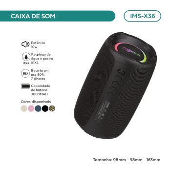 Caixa De Som Portátil Ipx6 Potente Bluetooth A Prova D'água Cor Preta 110v/220v IMS-X36