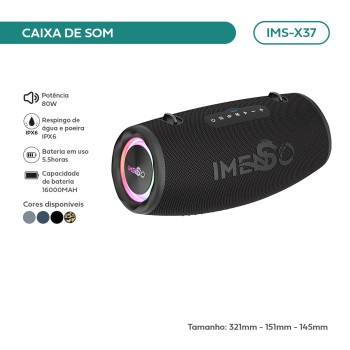Caixa De Som Imenso 80w Rms Bluetooth 16000mah Rgb Ipx6 Preto IMS-X37