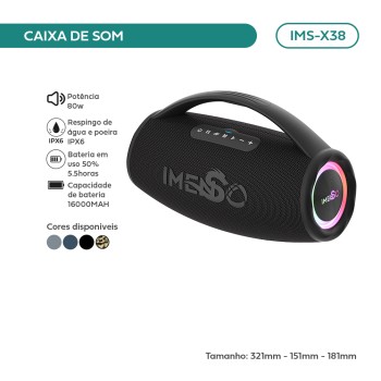 Caixa De Som Portátil Bt Imenso 80w Ipx6 Rgb Cor Preto 110v/220v IMS-X38