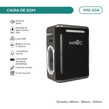 Caixa De Som Karaokê Imenso 300w Cor Preto 110v/220v Com Dois Microfones IMS-X56