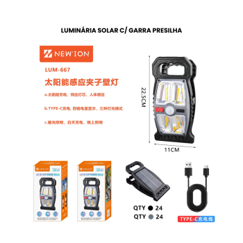 Luminária solar c/ garra presilha
