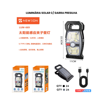 Luminária solar c/ garra presilha